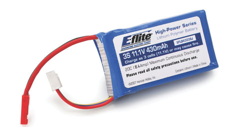 430mAh 3S 11.1V 20C LiPo, 20AWG JST