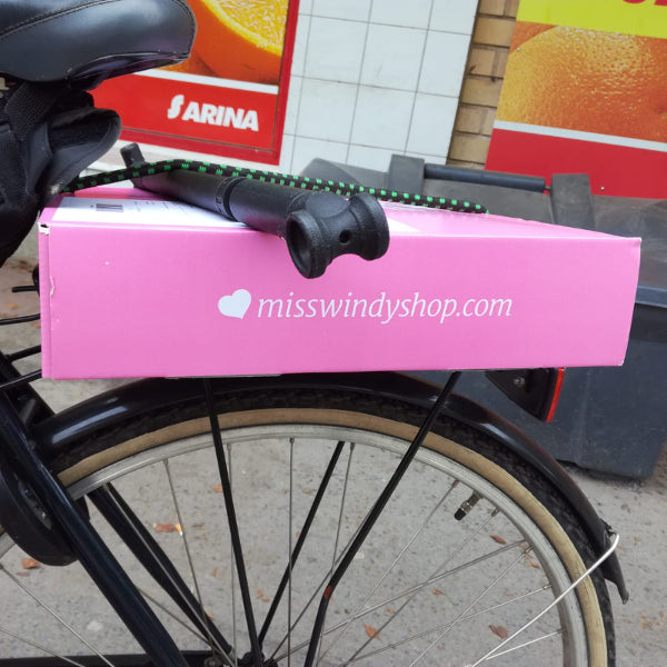 Miss Windy Shopin pinkki laatikko pyörän tarakalla
