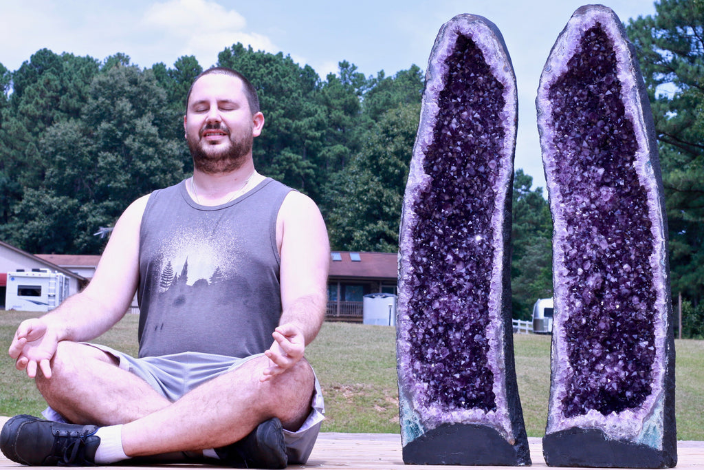 meditate next to an amethyst geode meditation crystals