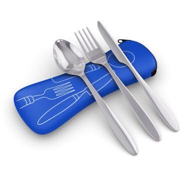 Utensils - 3 Piece Lightweight Stainless Steel Travel / Camping Cutlery Set And Case