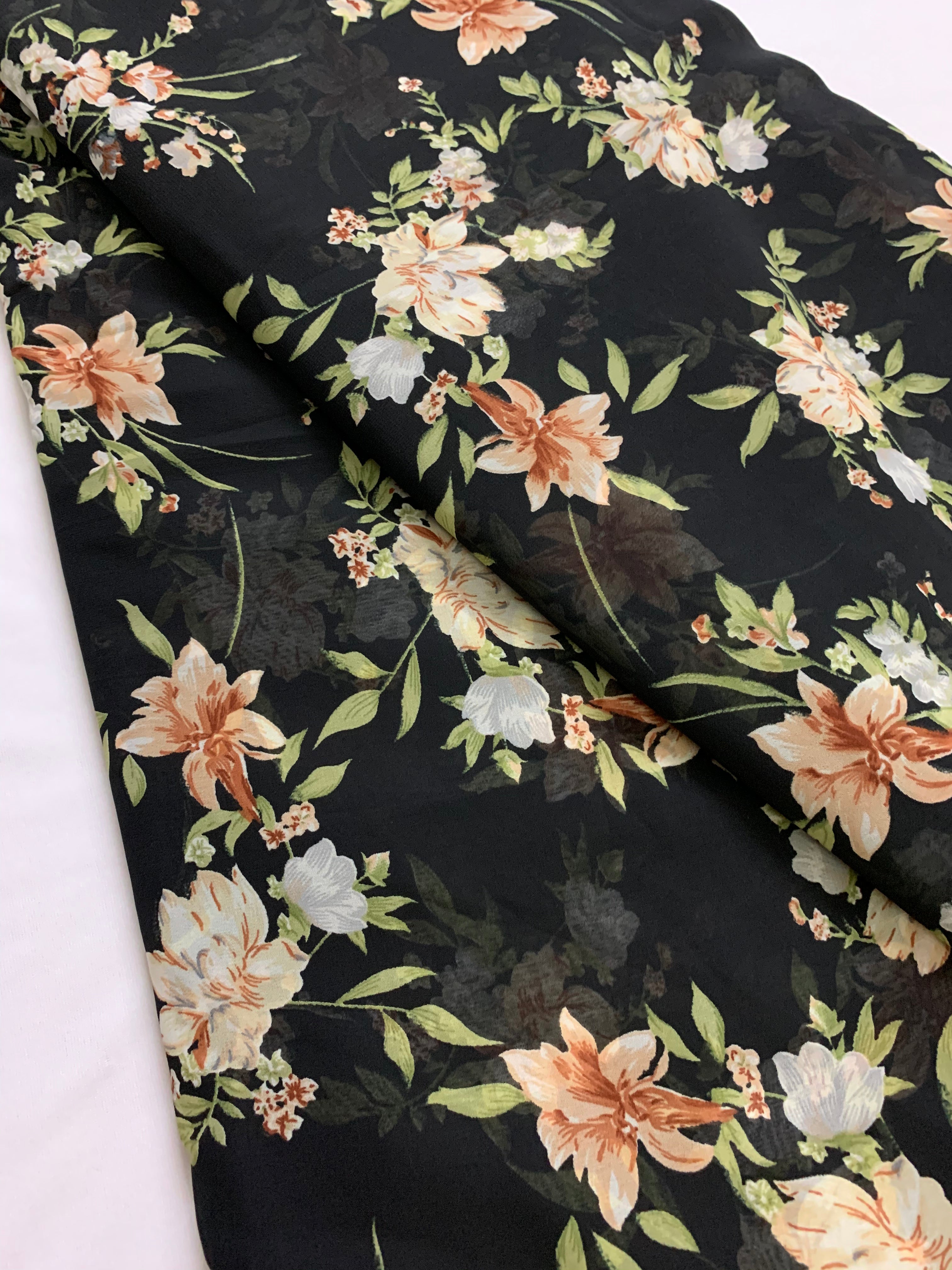 Black Background with Multicolored Floral Printed Fabric