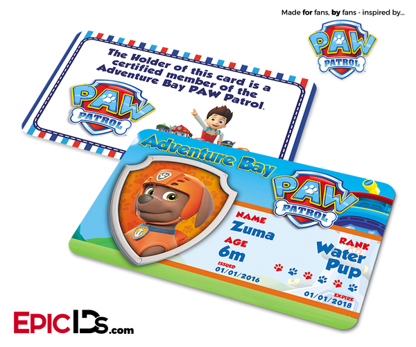 PAW Patrol Inspired Adventure Bay PAW Patrol ID Card - Zuma - Epic