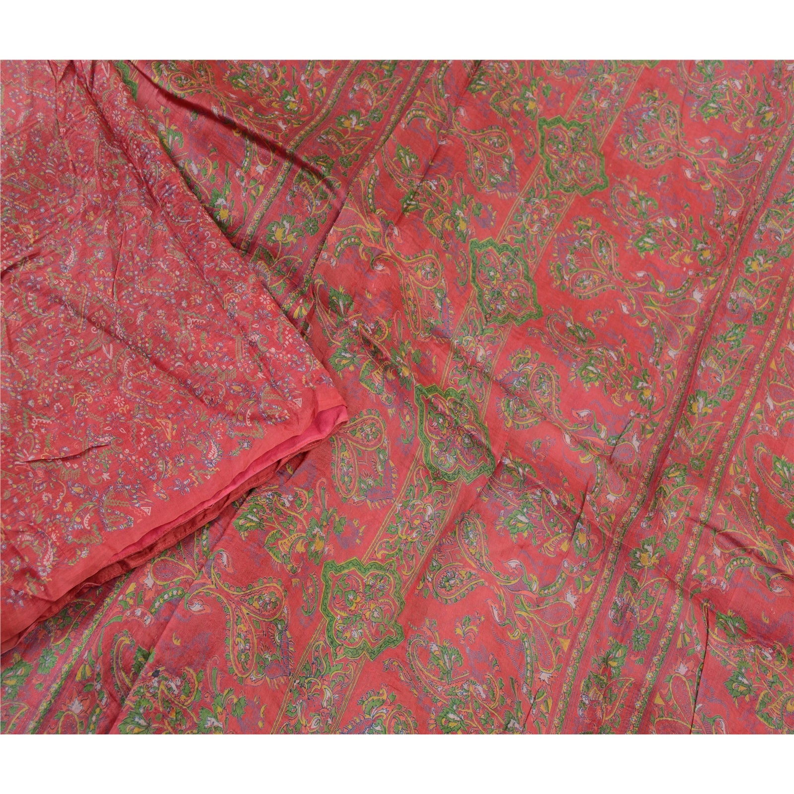 Vintage Sari 100 Pure Silk Red Heavy Saree Hand Beaded Ethnic Woven