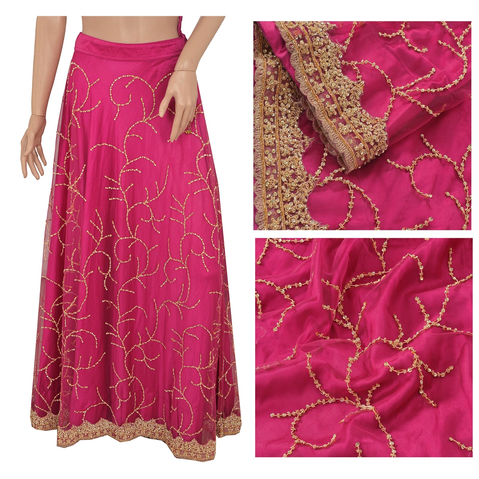 Sanskriti Vintage Pink Long Skirt Net 