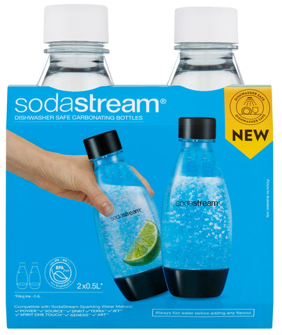 SodaStream 0.5L Dishwasher Safe Fuse Carbonating Bottles White- Set Of 2 Package