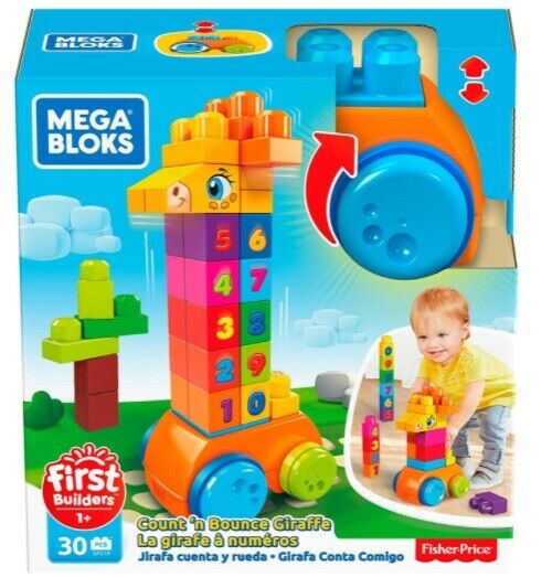 Fisher Price Mega Bloks 30-Piece Count 'N Bounce Giraffe Toy Building Blocks