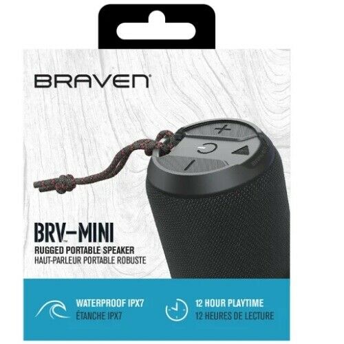 Braven BRV Rugged Mini Wireless Blue Portable Bluetooth Speaker-12 Hour Playtime- Black - Sydney Electronics