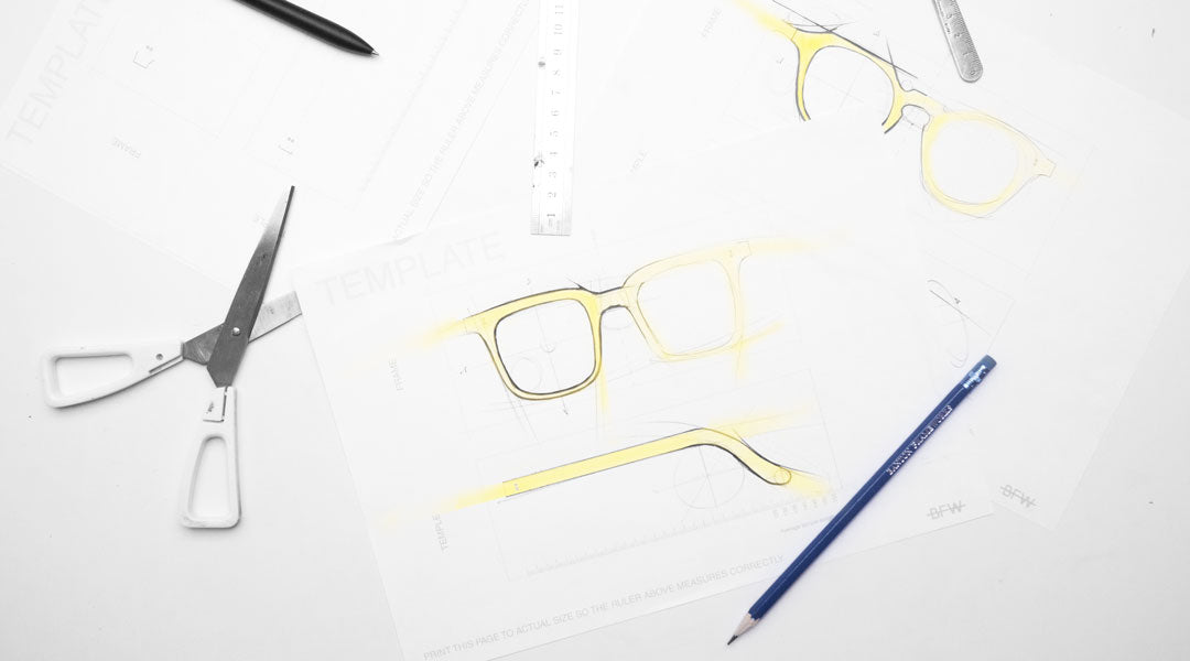 Designing glasses using pen pencil template and ruler