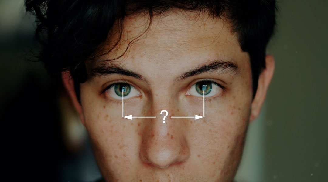 Illustration explaining pupillary distance on young male model