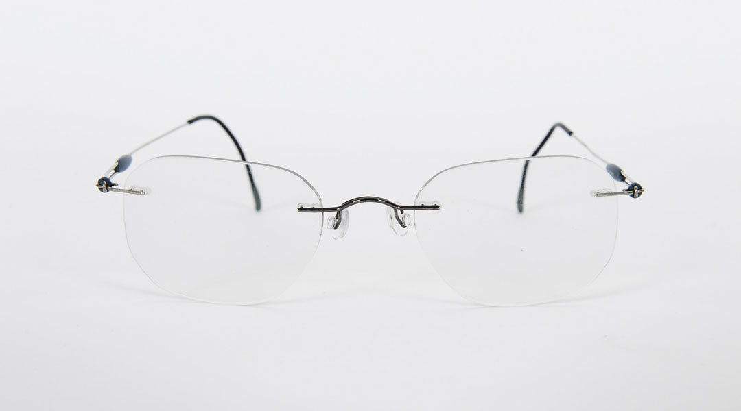 Rimless glasses frame with metal bridge and temples