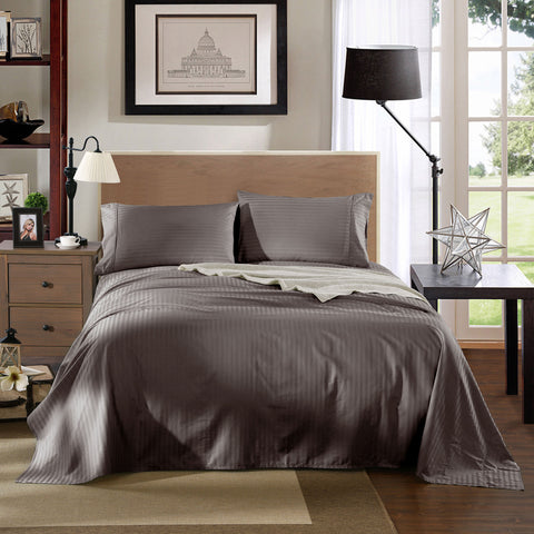 Kensington 1200Tc Cotton Sheet Set In Stripe-Mega King -Charcoal