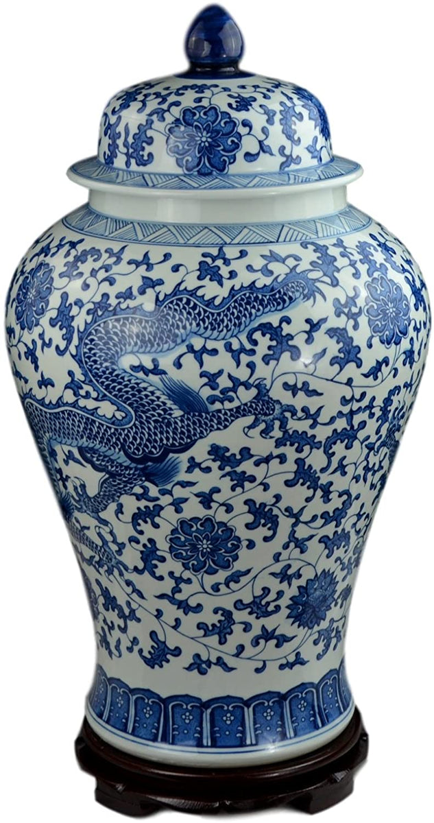 Festcool 20 Classic Blue and White Porcelain Dragon Temple Ceramic Ginger Jar Vase China Ming Style 