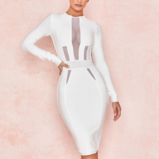 long white bandage dress