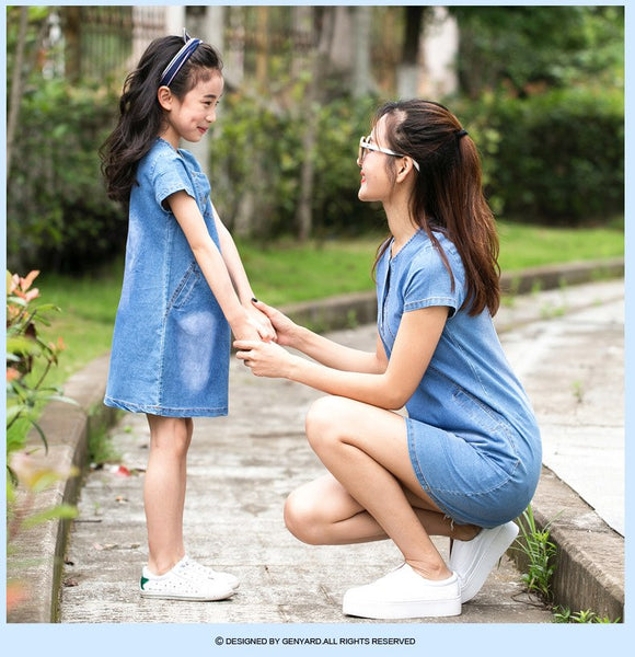 mother daughter matching denim dress