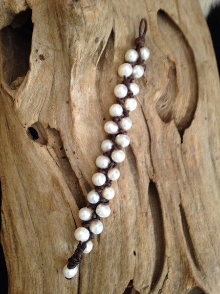 Freshwater Pearls and Leather Bracelet - Double Row