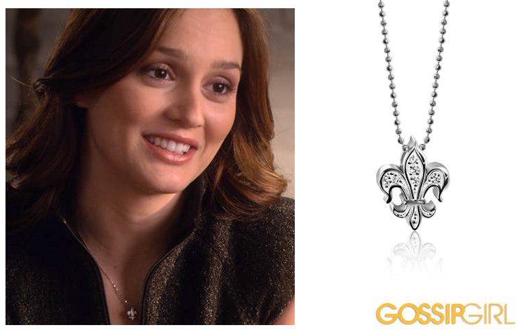 Blair Waldorf (Leighton Meester) of Gossip Girl wearing Alex Woo Little Faith Fleur de Lis in 14kt White Gold with Diamonds