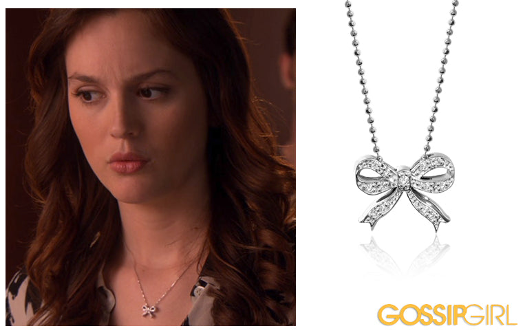 Blair Waldorf (Leighton Meester) of Gossip Girl wearing Alex Woo Little Princess Bow in 14kt White Gold with Diamonds