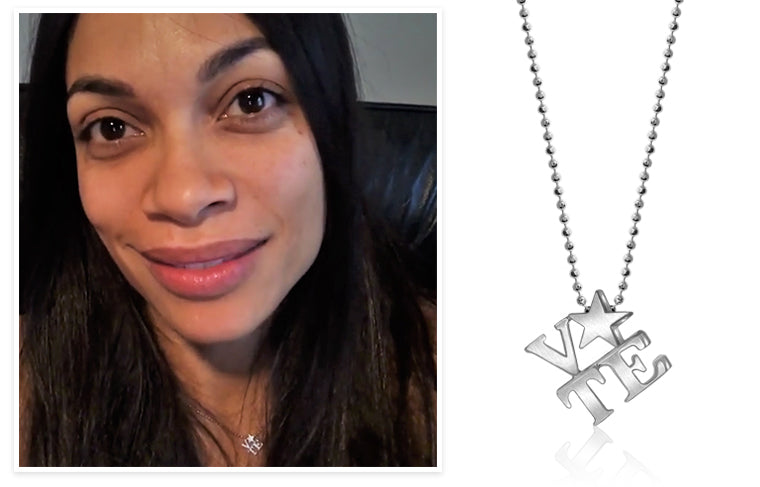 Rosario Dawson wearing Alex Woo Little Activist VOTE