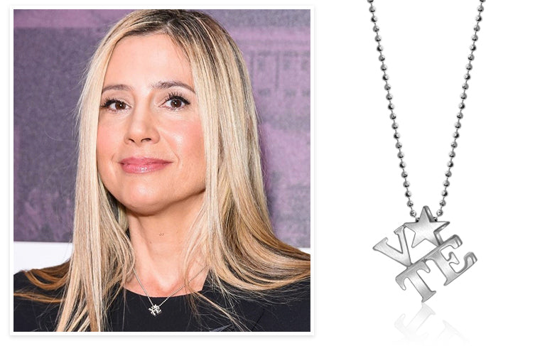 Mira Sorvino wearing Alex Woo Little Activist VOTE