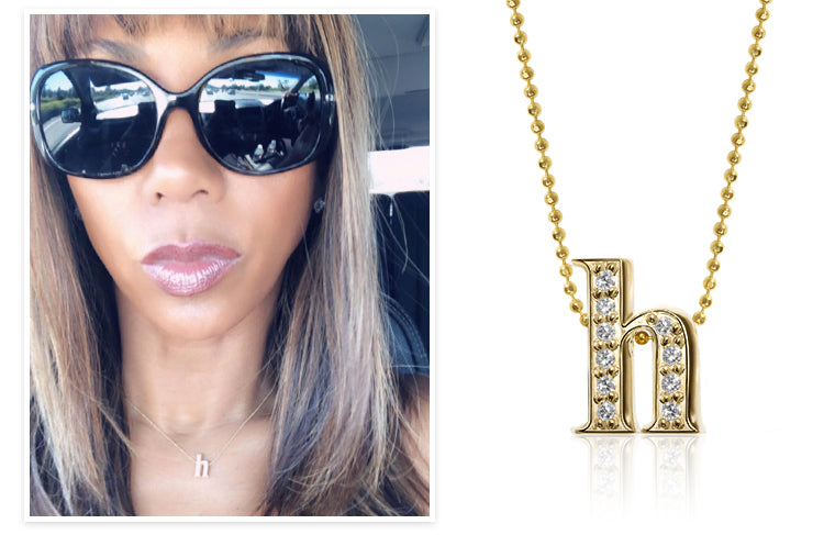 As Seen On Holly Robinson Peete :: Custom Yellow Gold with Diamonds Little Letter H