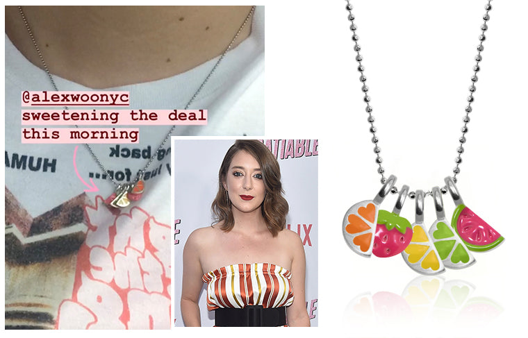 Kimmy Shields, Actress of Insatiable, wearing Alex Woo Mini Additions™ Cluster featuring Mini Fruits