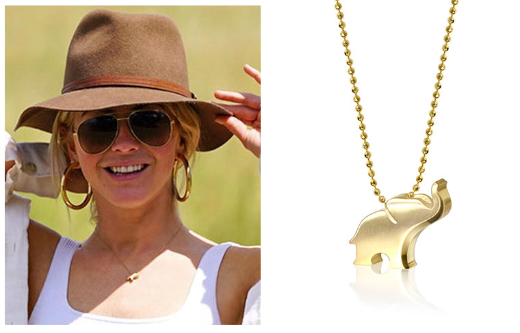 Actress Julianne Hough wearing Alex Woo Little Luck Elephant while on a safari holiday