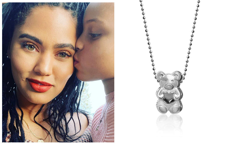 Ayesha Curry and Daughter Riley wearing Alex Woo Sterling Silver Sugarfina Champagne Gummy Bear