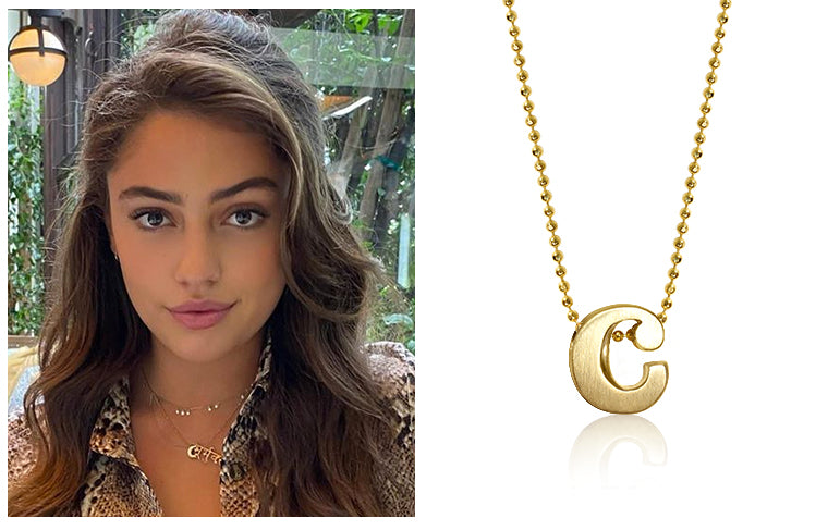 As Seen On Actress Clara Wilsey wearing Alex Woo Little Letter C in 14kt Yellow Gold