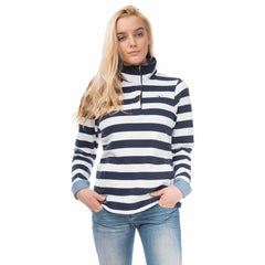 Haven Womens Half Zip Sweatshirt in Night Sky Stripe, Modelled Front View | Lighthouse