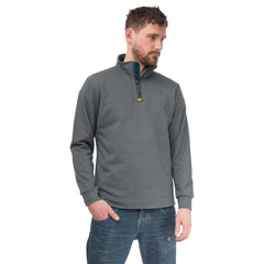 Seafarer Mens Half Zip Sweater in Grey Marl, Modelled Front View | Lighthouse