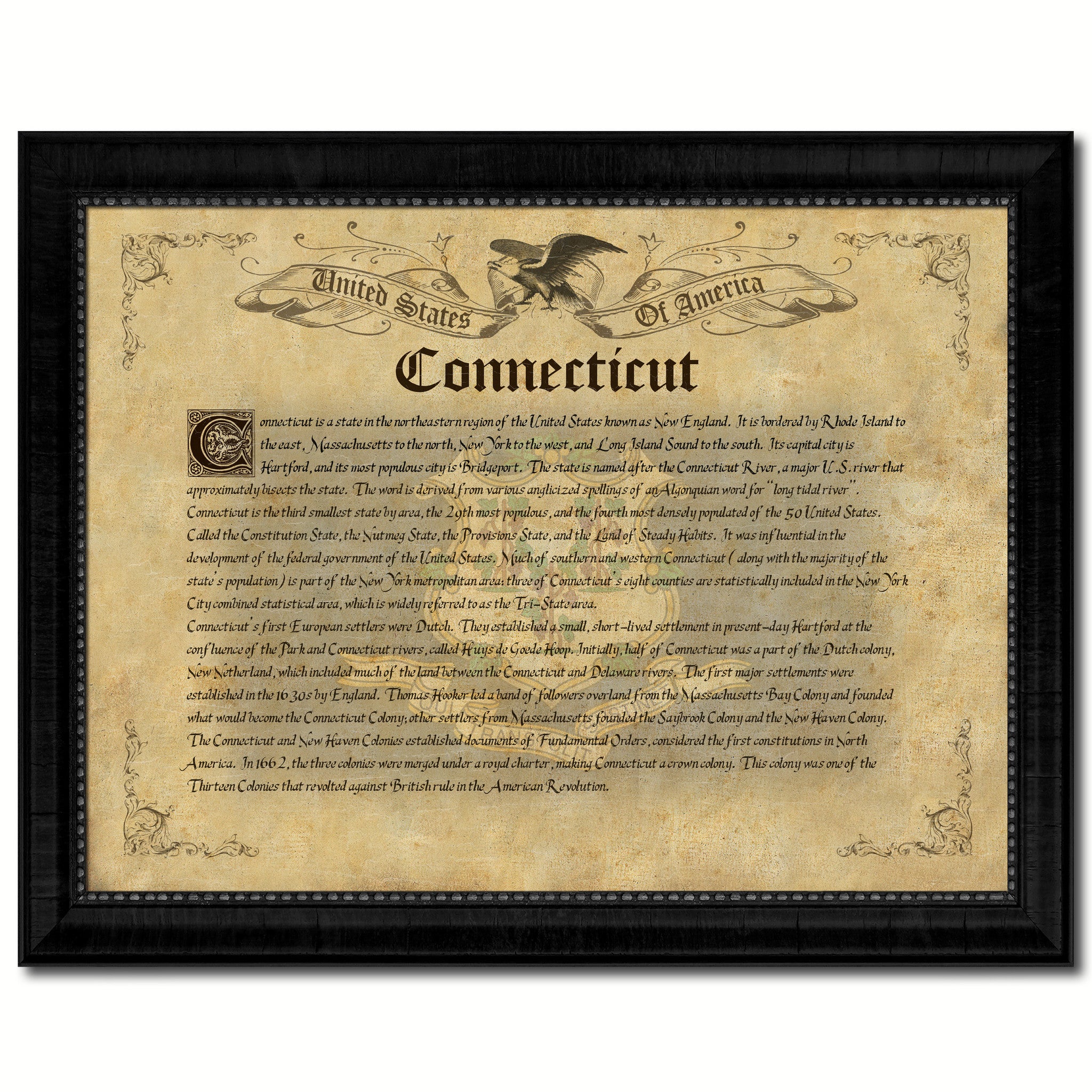Connecticut Vintage History Flag Canvas Print, Picture Frame Gift Ideas Home Décor Wall Art Decoration