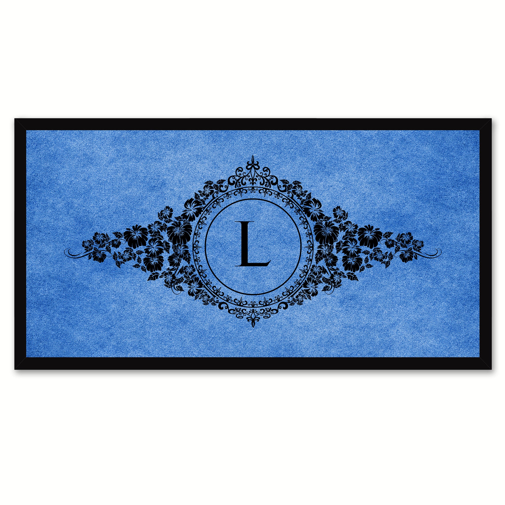 Alphabet Letter L Blue Canvas Print, Black Custom Frame