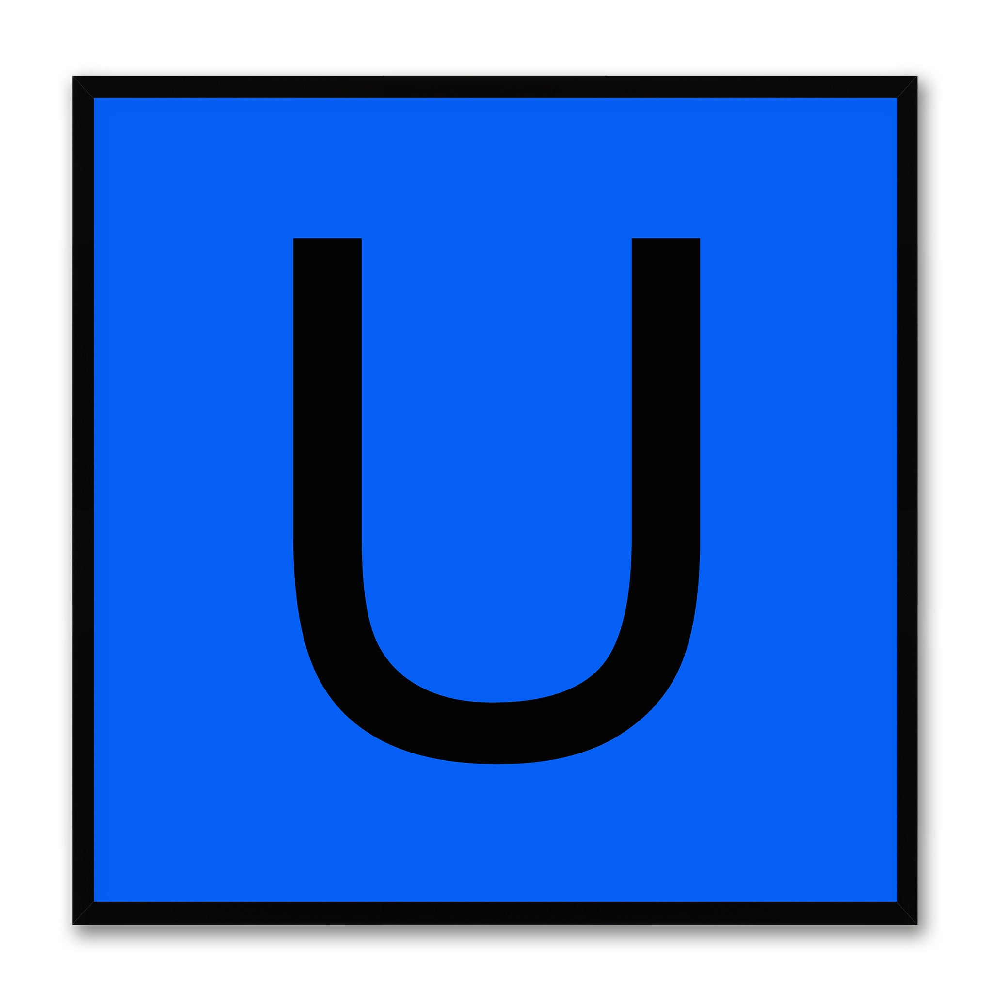 Alphabet U Blue Canvas Print Black Frame Kids Bedroom Wall Décor Home Art