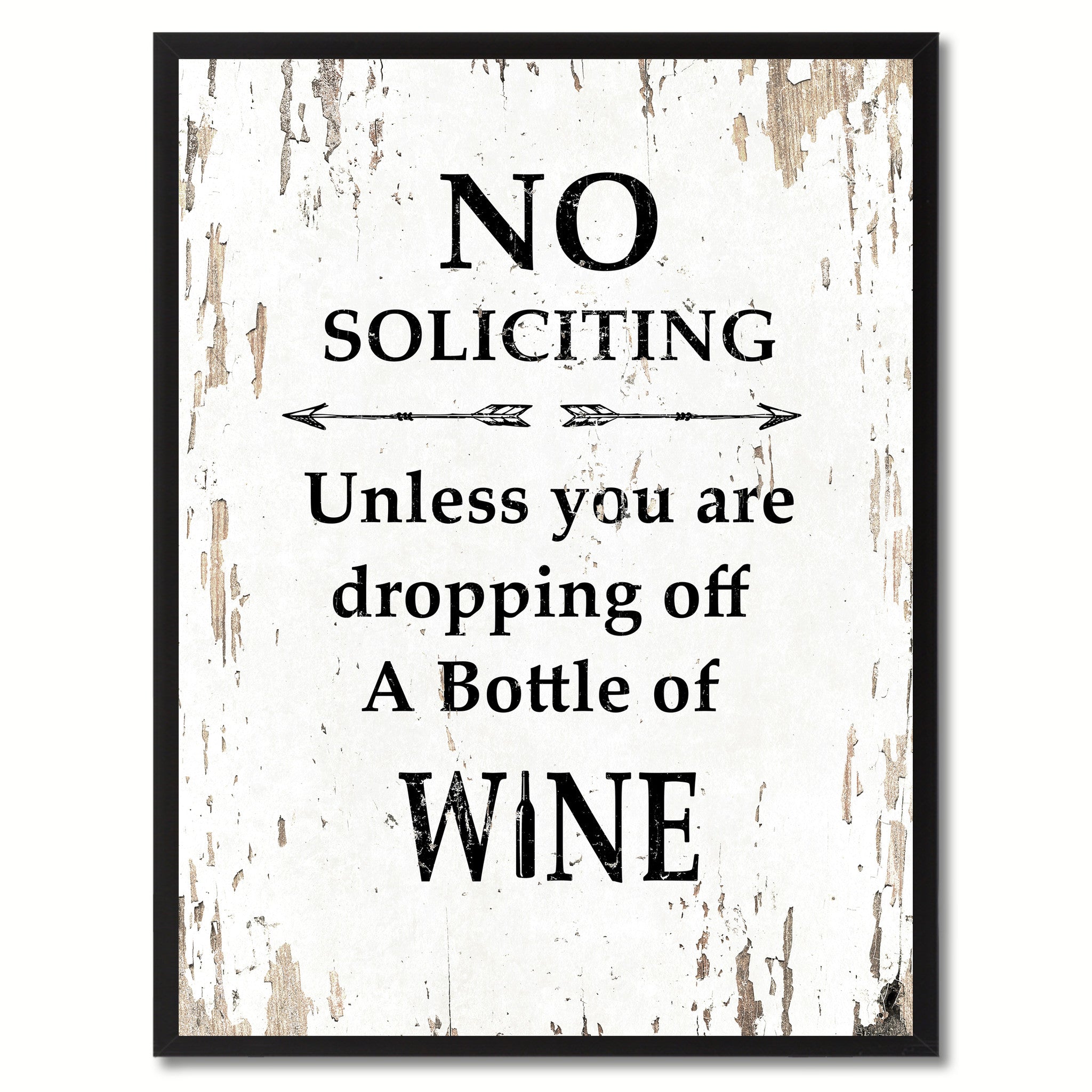 No Soliciting Unless You Are Dropping Off A Bottle Of Wine Saying Canvas Print, Black Picture Frame Home Decor Wall Art Gifts