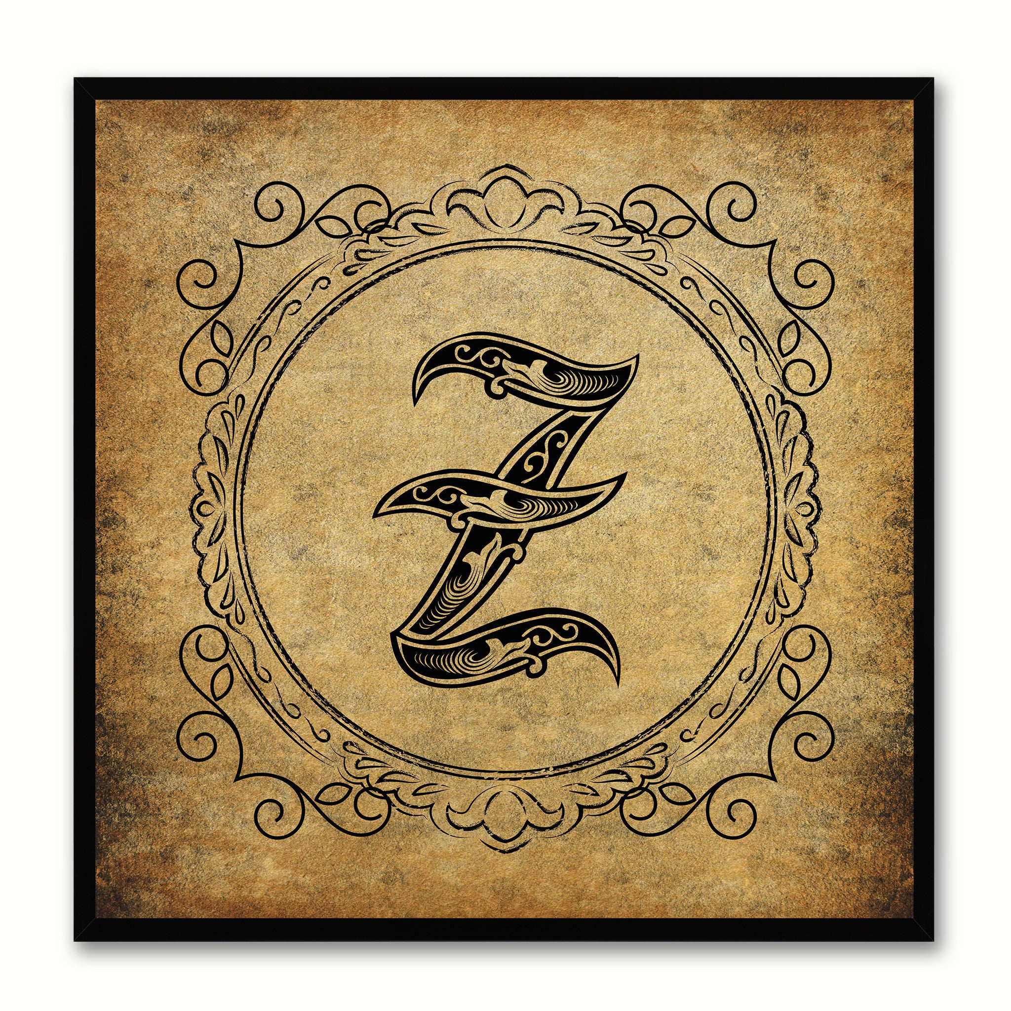 Alphabet Z Brown Canvas Print Black Frame Kids Bedroom Wall Décor Home Art