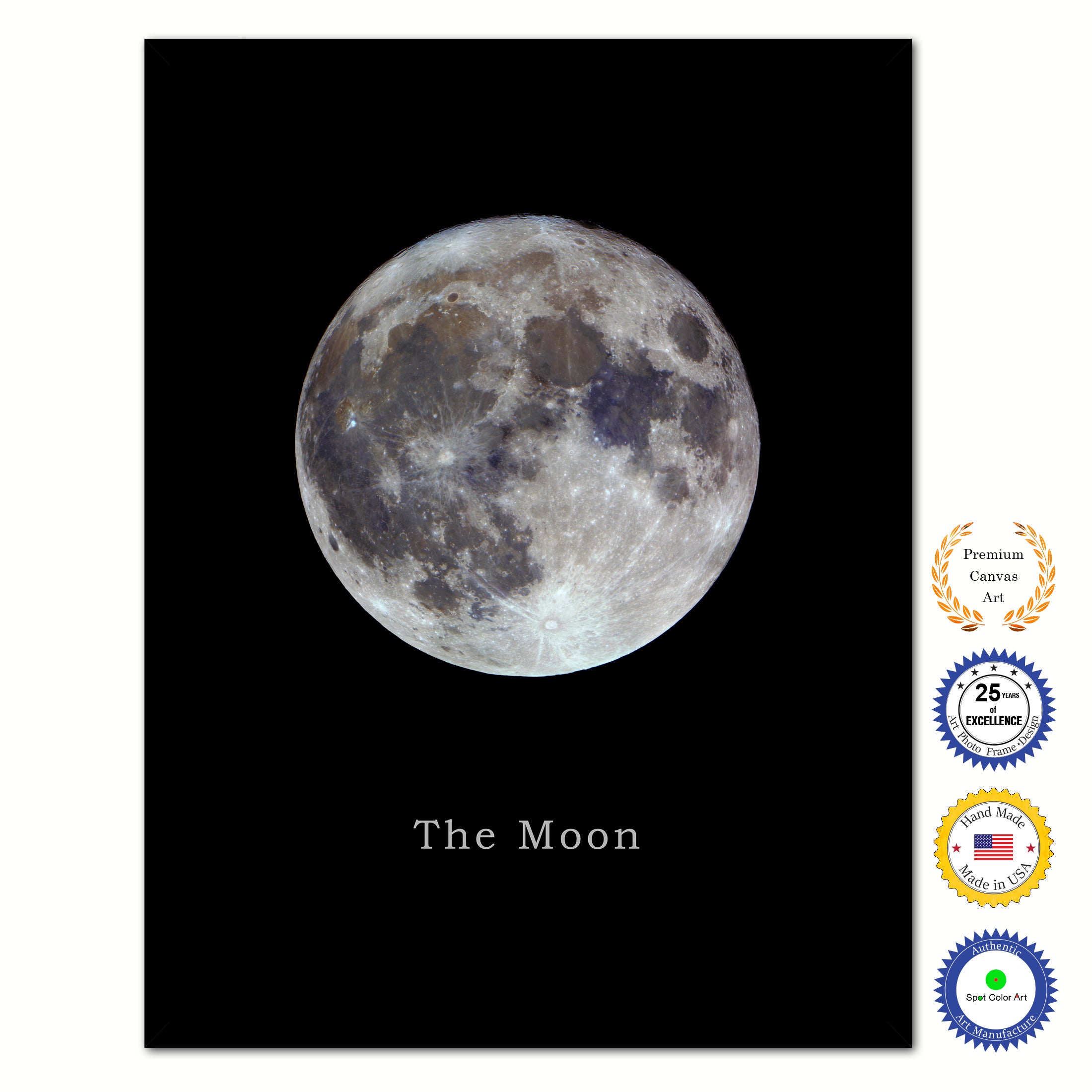 Moon Print on Canvas Planets of Solar System Black Custom Framed Art Home Decor Wall Offec Decoration