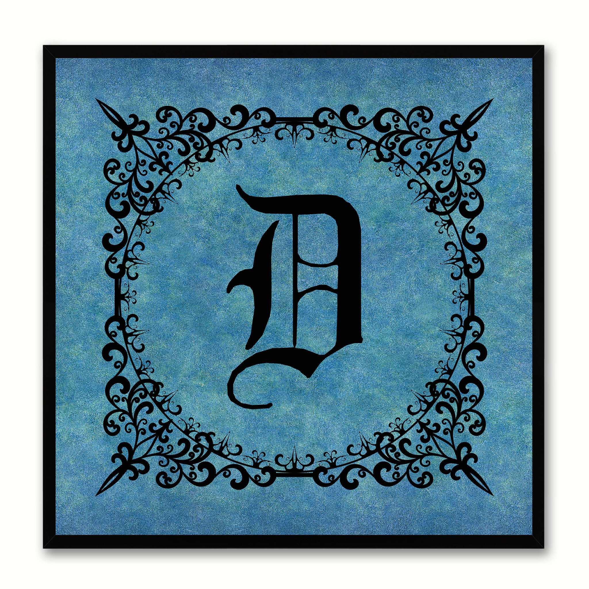 Alphabet D Blue Canvas Print Black Frame Kids Bedroom Wall Décor Home Art