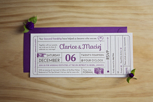 Airplane Ticket Letterpress Wedding Invitation ...