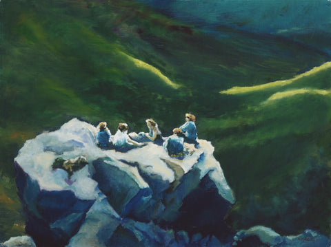 "Hiker's Rest," by Rebecca M. Fullerton. Original oil on canvas painting, 18x24"