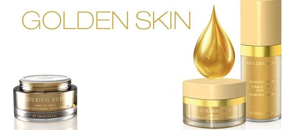 productos cosméticos de la línea Golden Skin de Oro y Caviar de être belle cosmetics