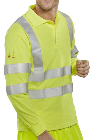 Click Flame Retardant Hi Vis Yellow Polo Shirt Long Sleeves Anti-Static