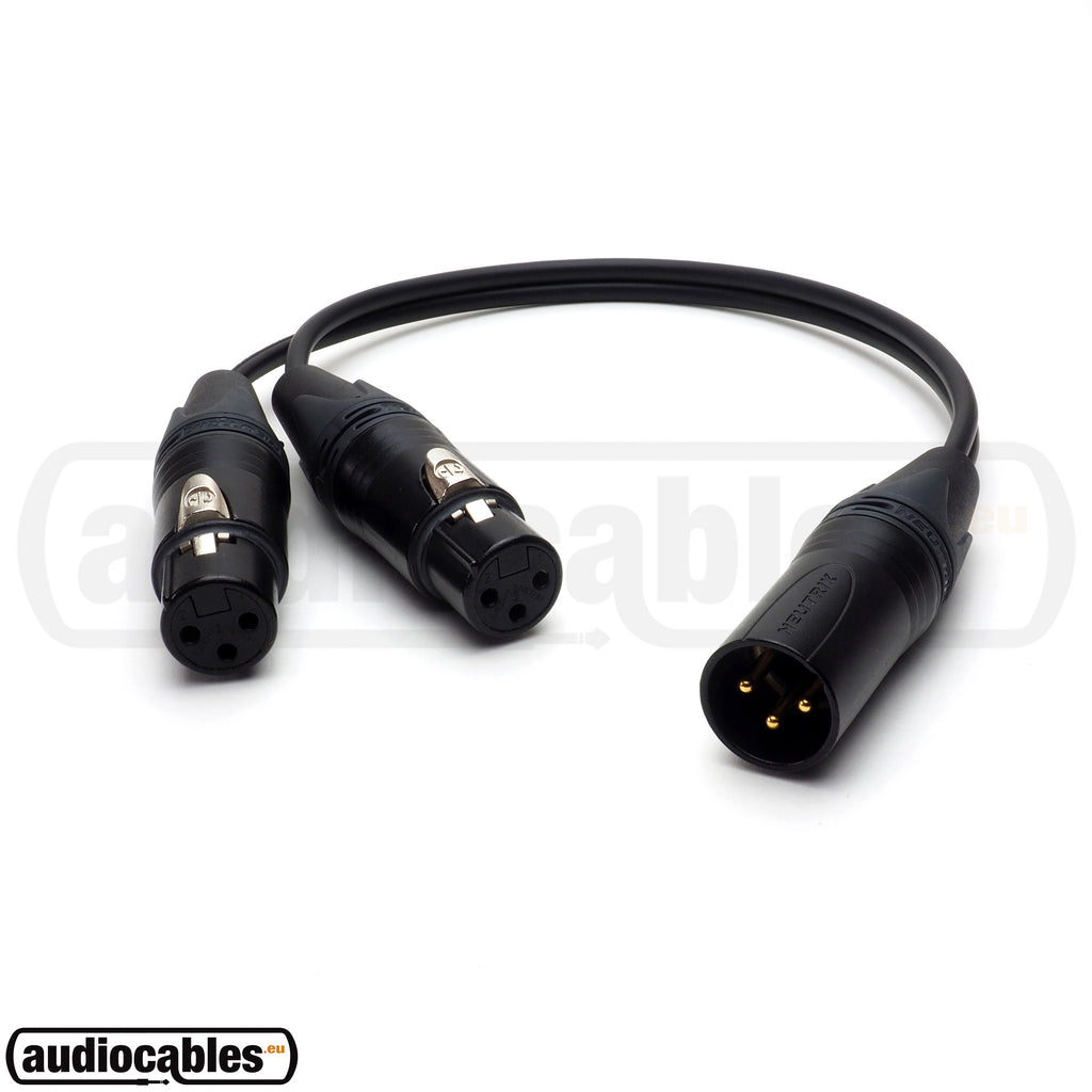One Male XLR To Two Female XLR - Balanced Y Splitter Cable w/ Neutrik Gold Connectors