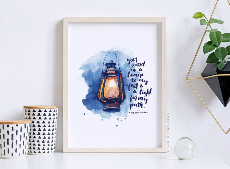 Psalm 119:105 lamp to my feet artwork scripture art bible print christian gift