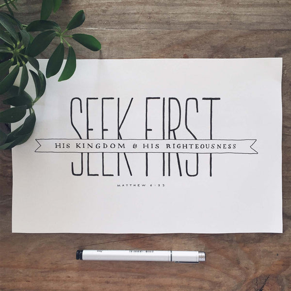 Seek First the Kingdom of God Bible Verse Christian Artwork Art