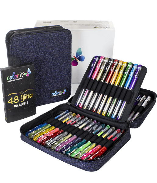 Chinese kool ei Uitmaken 48 GLITTER Gel Pen Set, 48 Ink Refills, Travel Case & Gift Box – ColorIt