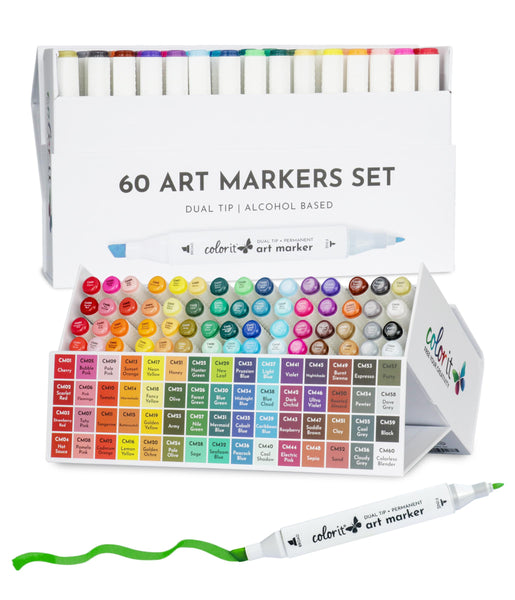 ColorIt 60 Dual Tip Art Markers Set for Coloring - Double Artist