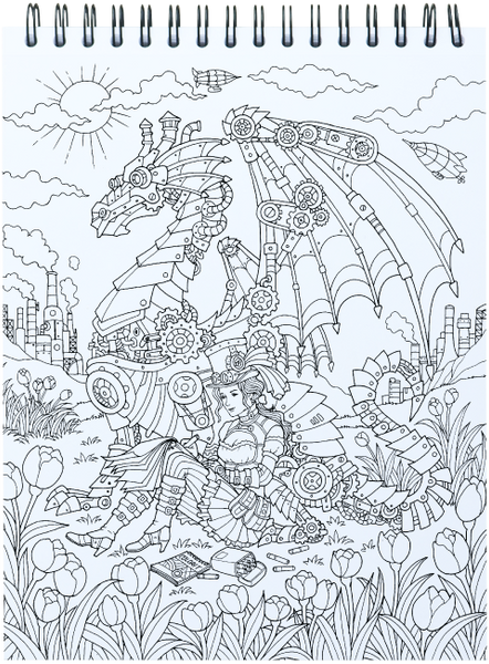 The Colorful World of Steampunk Coloring Book For Adults With Hardback