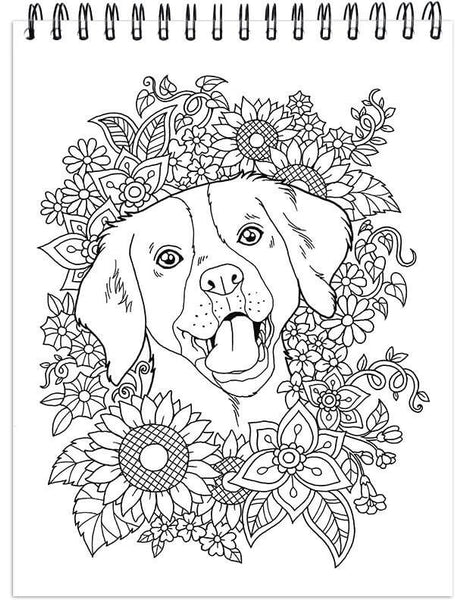 Dog Coloring Book For Adults With Hardback Covers And Spiral Binding