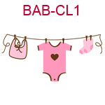 BAB-CL1 Clothes line with pink bib romper and booties