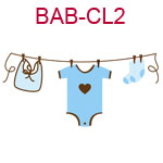 BAB-CL2 Clothes line with blue bib romper and booties